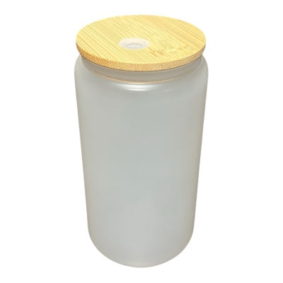 Personalized Glass Can Tumbler with Bamboo Lid, 320ml Frosted Drinking Cup, Reusable Straw for Cold Beverages, Tea, Coffee, White, Custom Your Text and your design