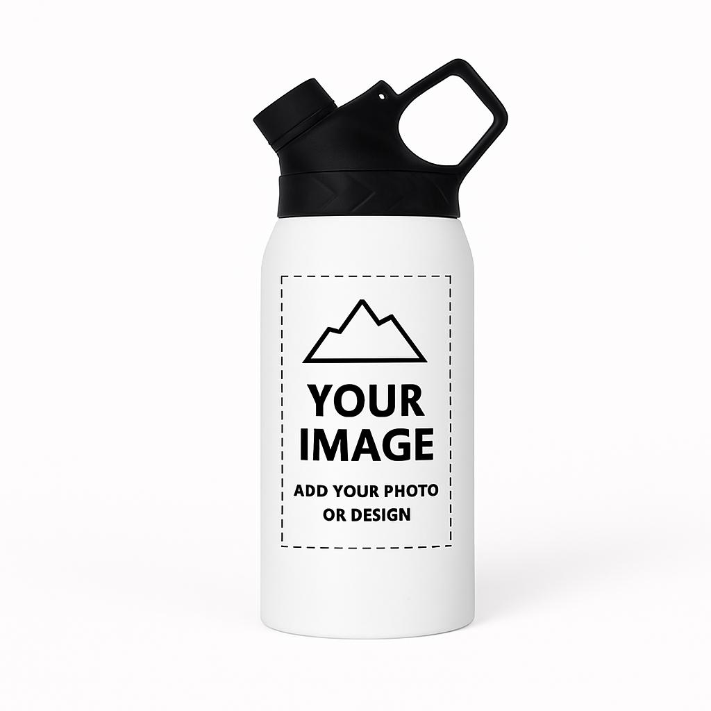 Personalized stainless steel water bottle, white with black cap, 32 oz insulated  sport drinkware collection shivvystore