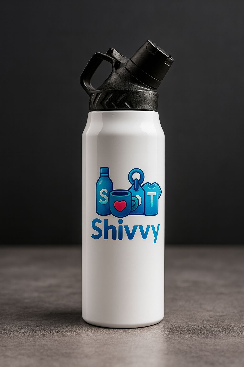 Personalized stainless steel water bottle, white with black cap, 32 oz insulated  sport drinkware collection shivvystore