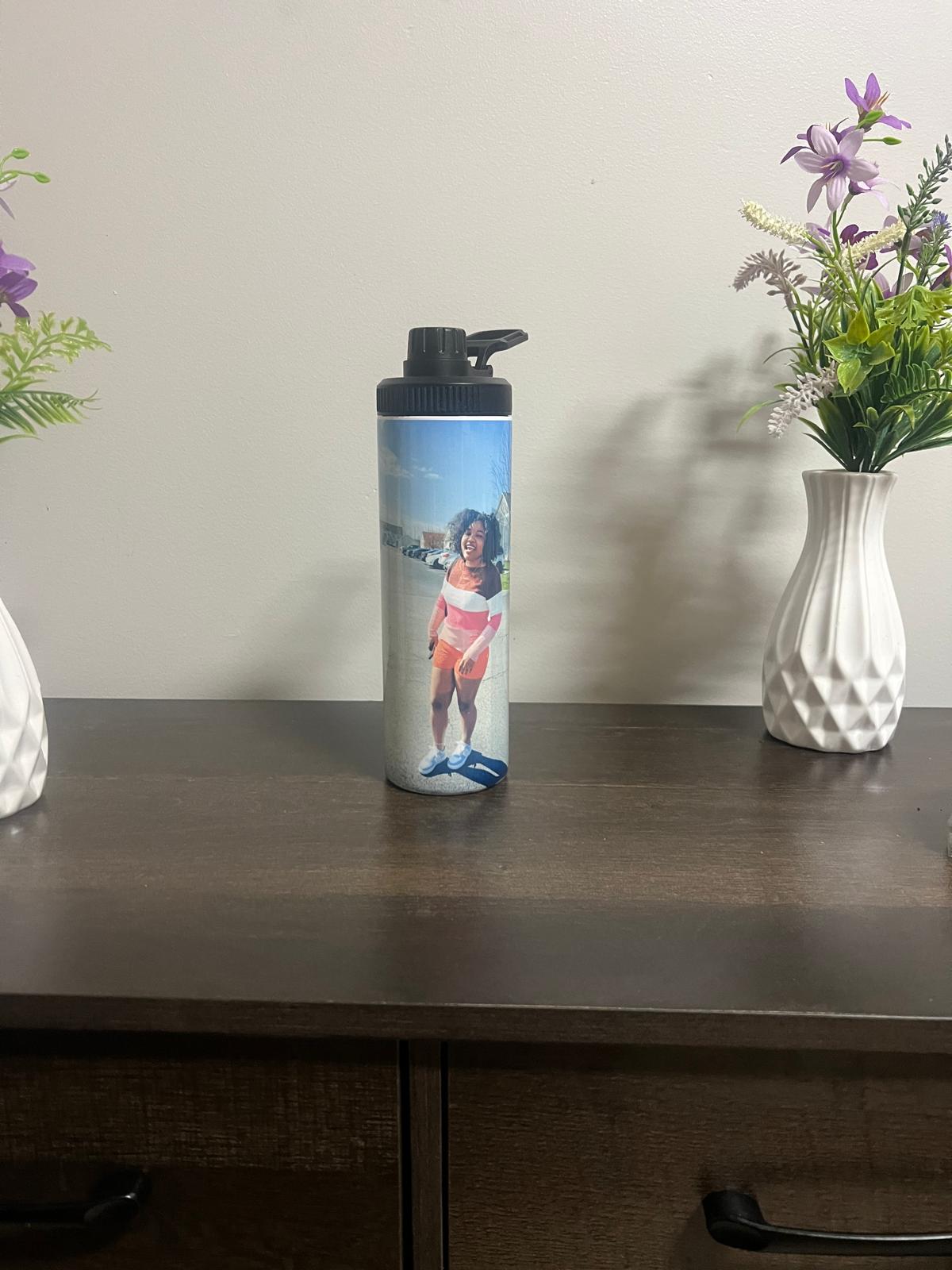 Custom Stainless steel water bottle with straw lid, white, triple-insulated, Personalized design, photo and logo customization 20 oz