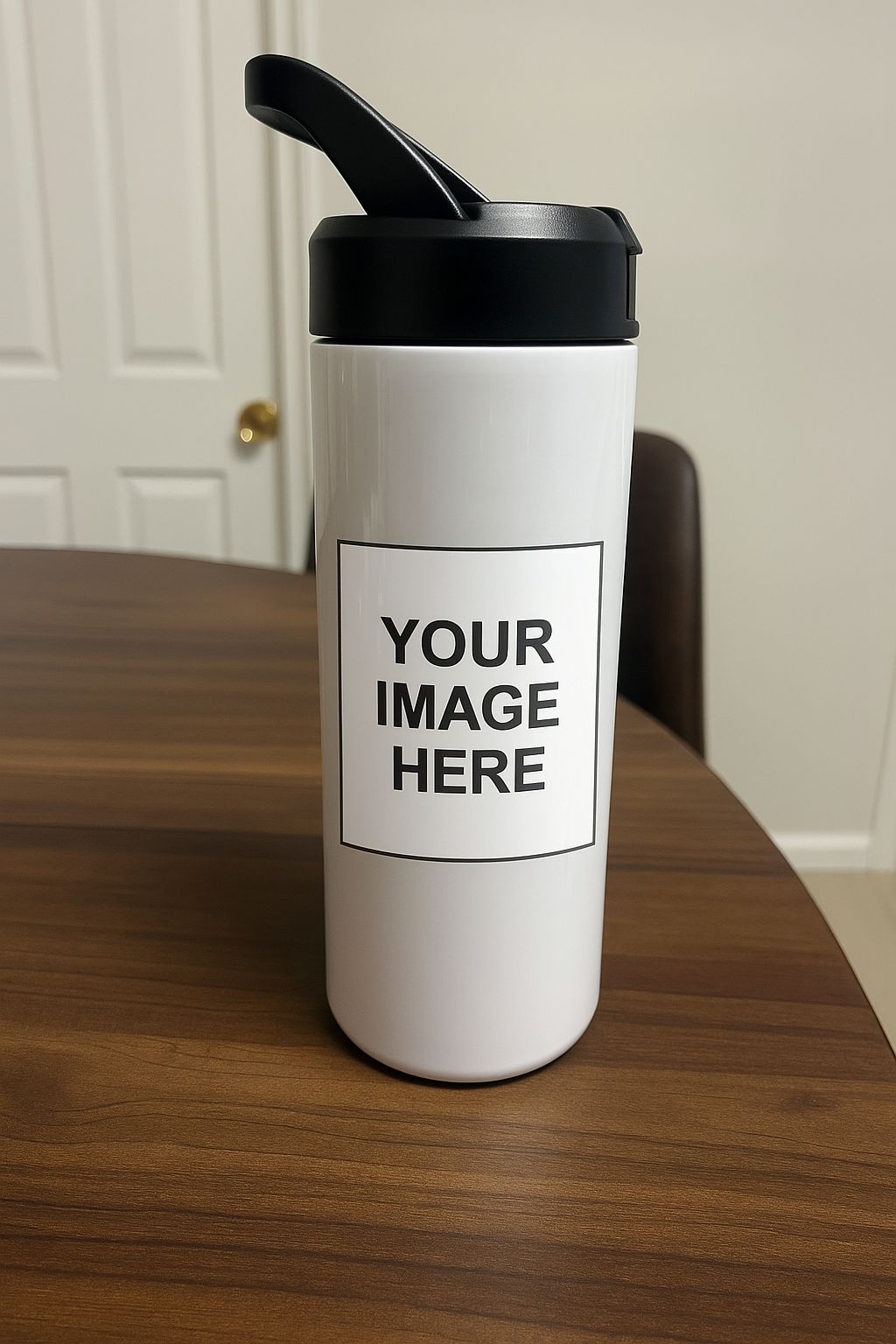 Custom Stainless steel water bottle with straw lid, white, triple-insulated, Personalized design, photo and logo customization 20 oz