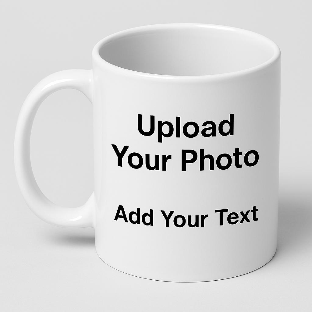 Ceramic Coffee Mug set, white, 11 oz, personalized with photo design